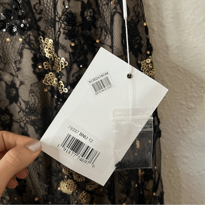 Mac Duggal Floral Embellished V-Neck Midi Dress With Shoulder Bow NEW Size 12