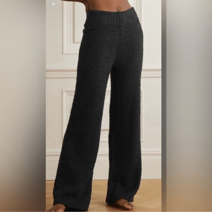 SKIMS Cozy Knit Fuzzy Teddy Sherpa Pants in Black Wide Leg Stretch Lounge
