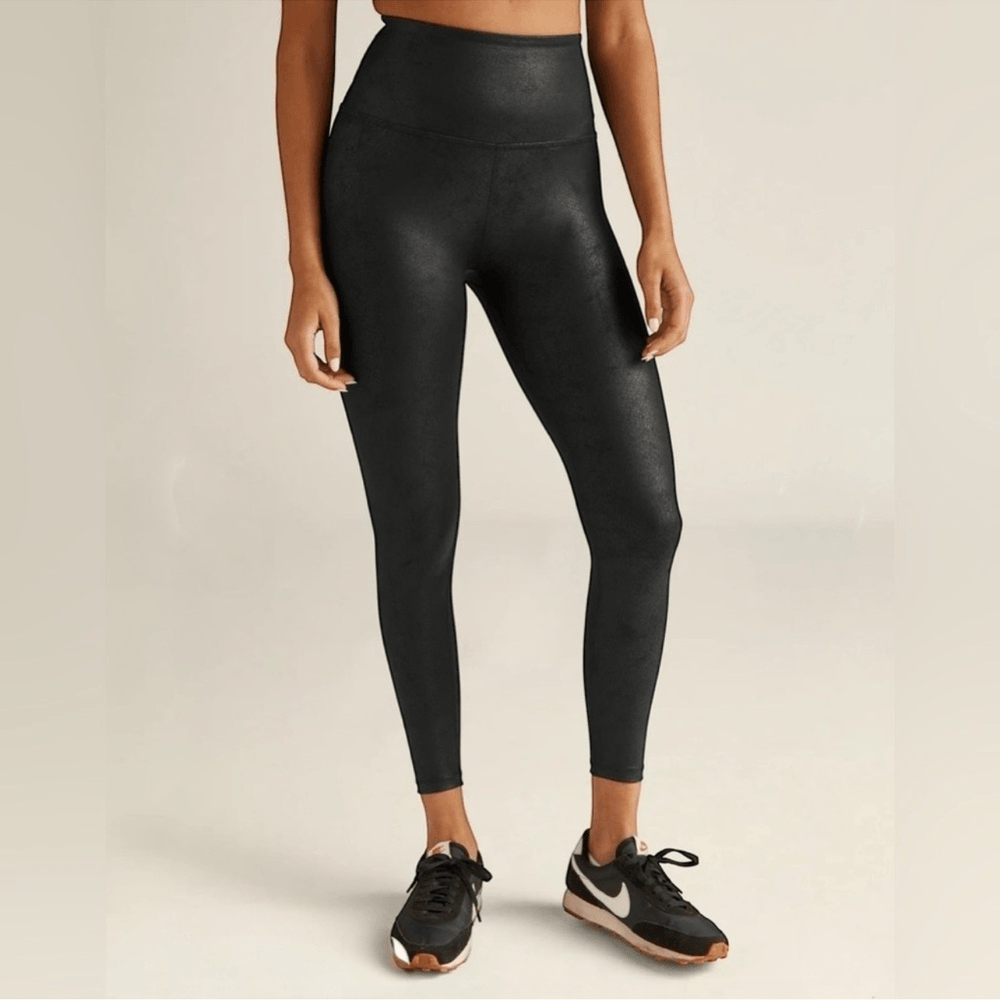 Beyond Yoga Black Shine Faux Leather High Waisted Legging Size Small