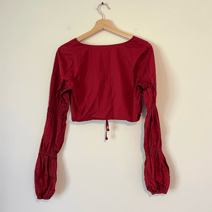 Tularosa Ava Cinched Long Sleeve Crop Top in Wine Size Small