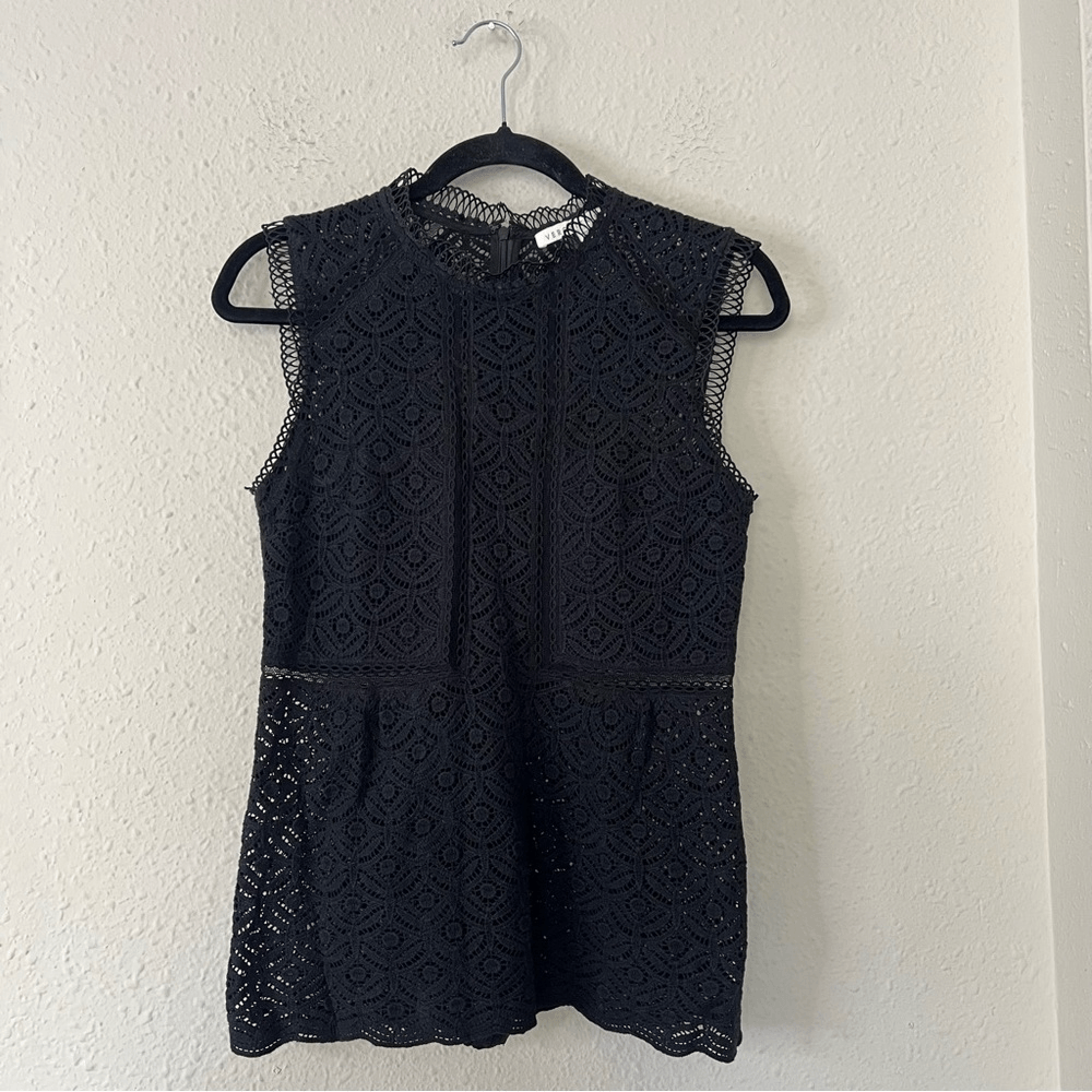 Veronica Beard Edie Lace Sleeveless Peplum Blouse Top Black Size 4