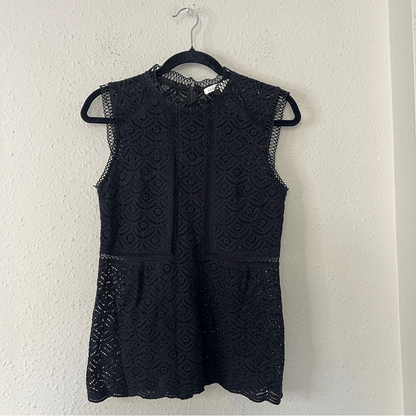 Veronica Beard Edie Lace Sleeveless Peplum Blouse Top Black Size 4