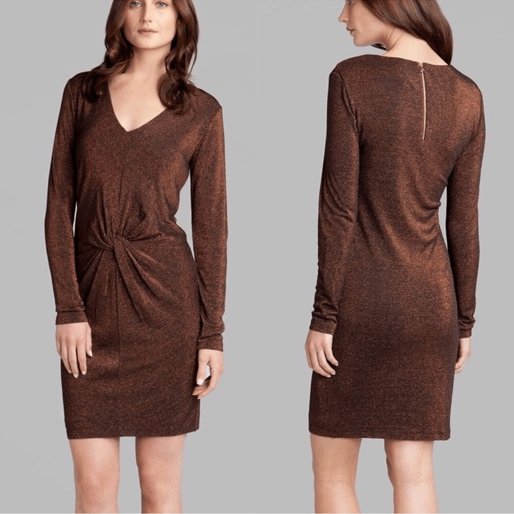 Ted Baker Lizzey Copper Metallic Long Sleeve Mini Dress Ted Size 3 US Size 8
