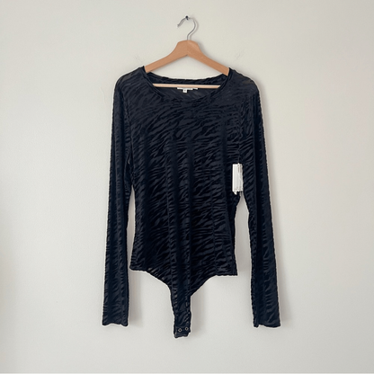 Good American Burnout Zebra Mesh Velvety Bodysuit NEW Size XXL Animal Print