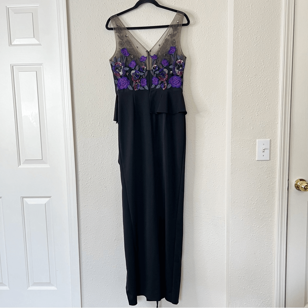 Marchesa Notte Floral Beaded Embroidered Column Gown Maxi Dress NEW Size 10