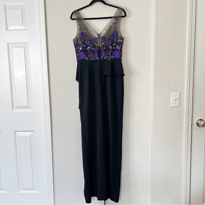 Marchesa Notte Floral Beaded Embroidered Column Gown Maxi Dress NEW Size 10