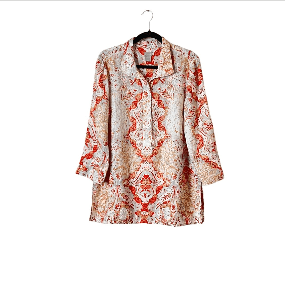 Chico’s Petite Medallion-Print Linen Tunic Top Size 8/10