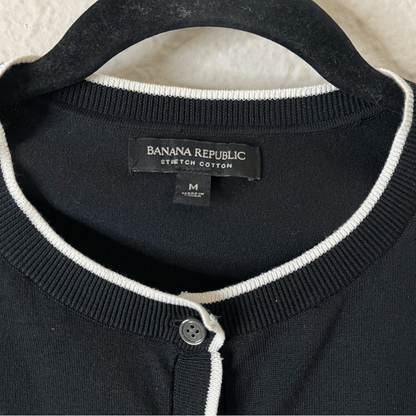 Banana Republic Crew Neck Black Cardigan Size Medium Stretch Cotton