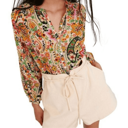 Ba&sh Bianca Long Sleeve Floral Blouse In Vert Small NEW Bohemian