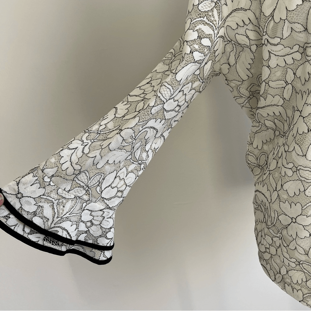 KARL LAGERFELD Paris Floral Lace Overlay Blouse Bell Sleeve NEW Size Medium