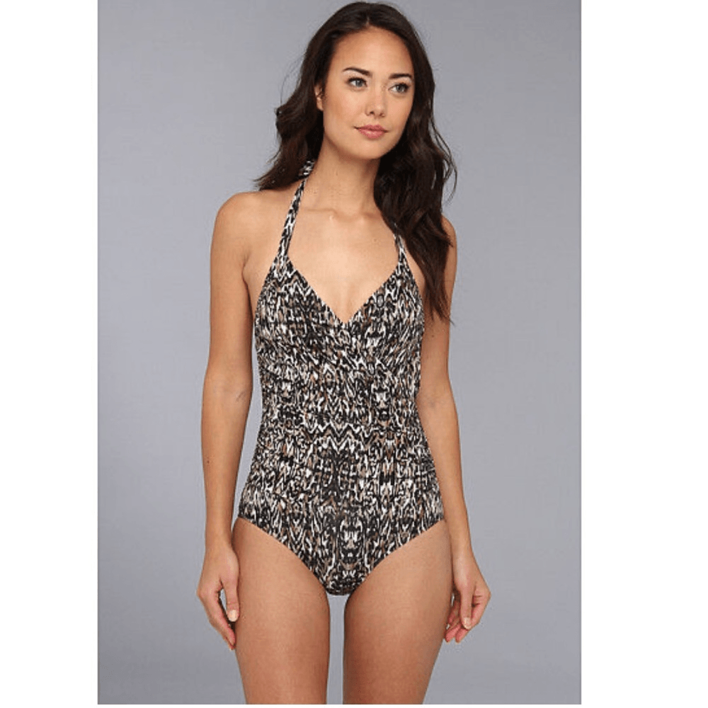 Badgley Mischka Zara Surplice Mio Halter One Piece Swimsuit Size 10