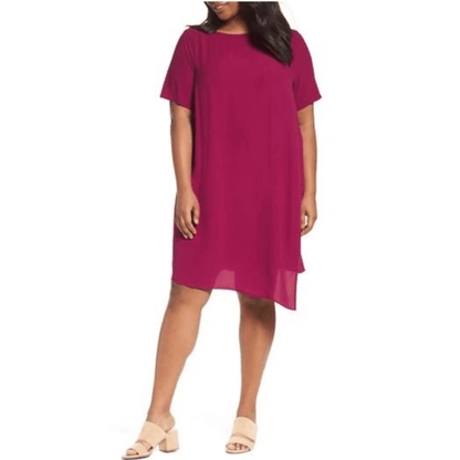 Eileen Fisher Asymmetrical Silk Shift Dress in Dark Fuschia Size Large