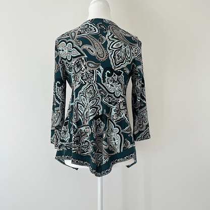 INC International Concepts Paisley Babydoll 3/4 sleeve top Forest Fairy Y2K Sz M