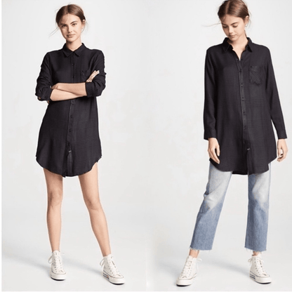 Rails Bianca Charcoal Shadow Plaid Flannel Shirt Dress Tunic Size Medium