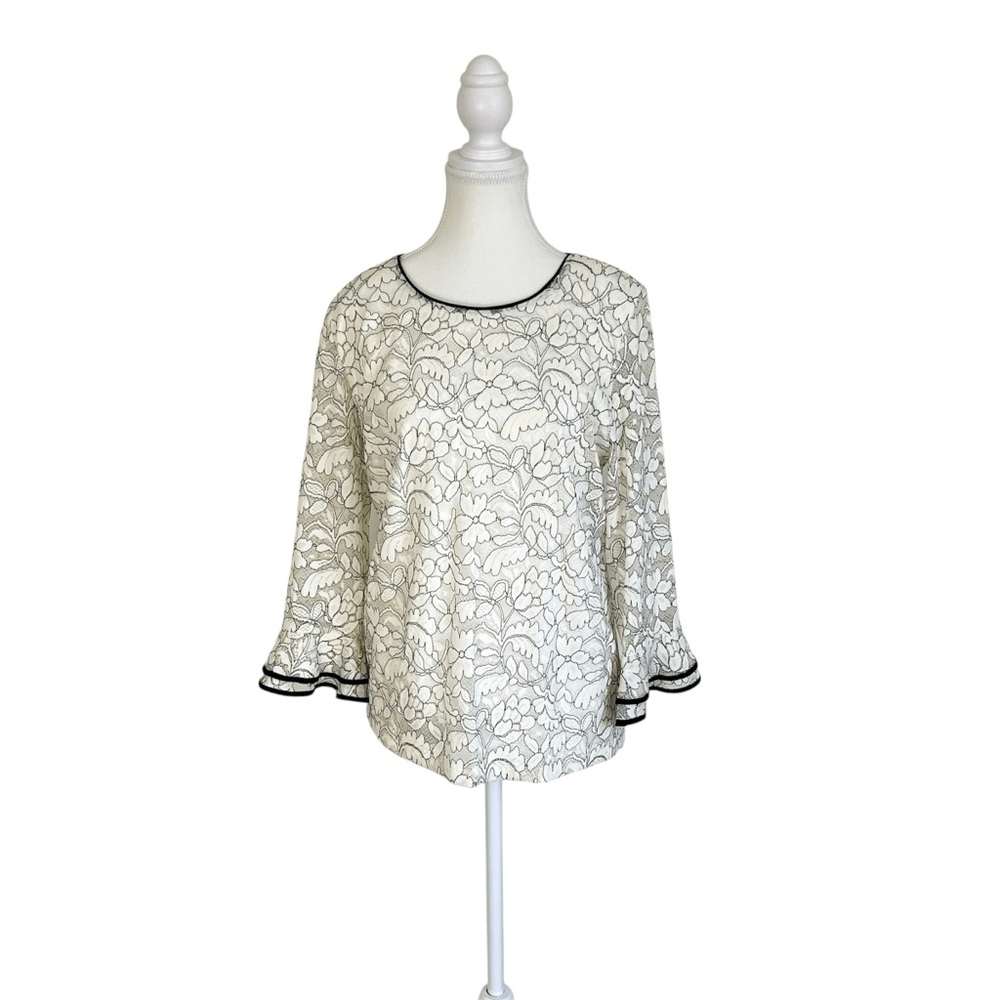 KARL LAGERFELD Paris Floral Lace Overlay Blouse Bell Sleeve NEW Size Medium