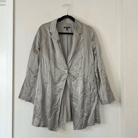 Eileen Fisher Steel Satin Long Blazer Jacket Size Large