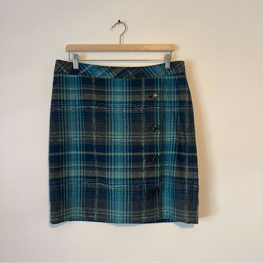 J. Jill Wool Blend Plaid Mini Skirt Size