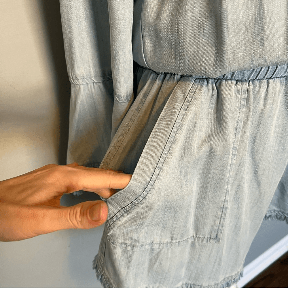 Ramy Brook Esie Chambray Romper Size XS Long Bell Sleeves Off the Shoulder