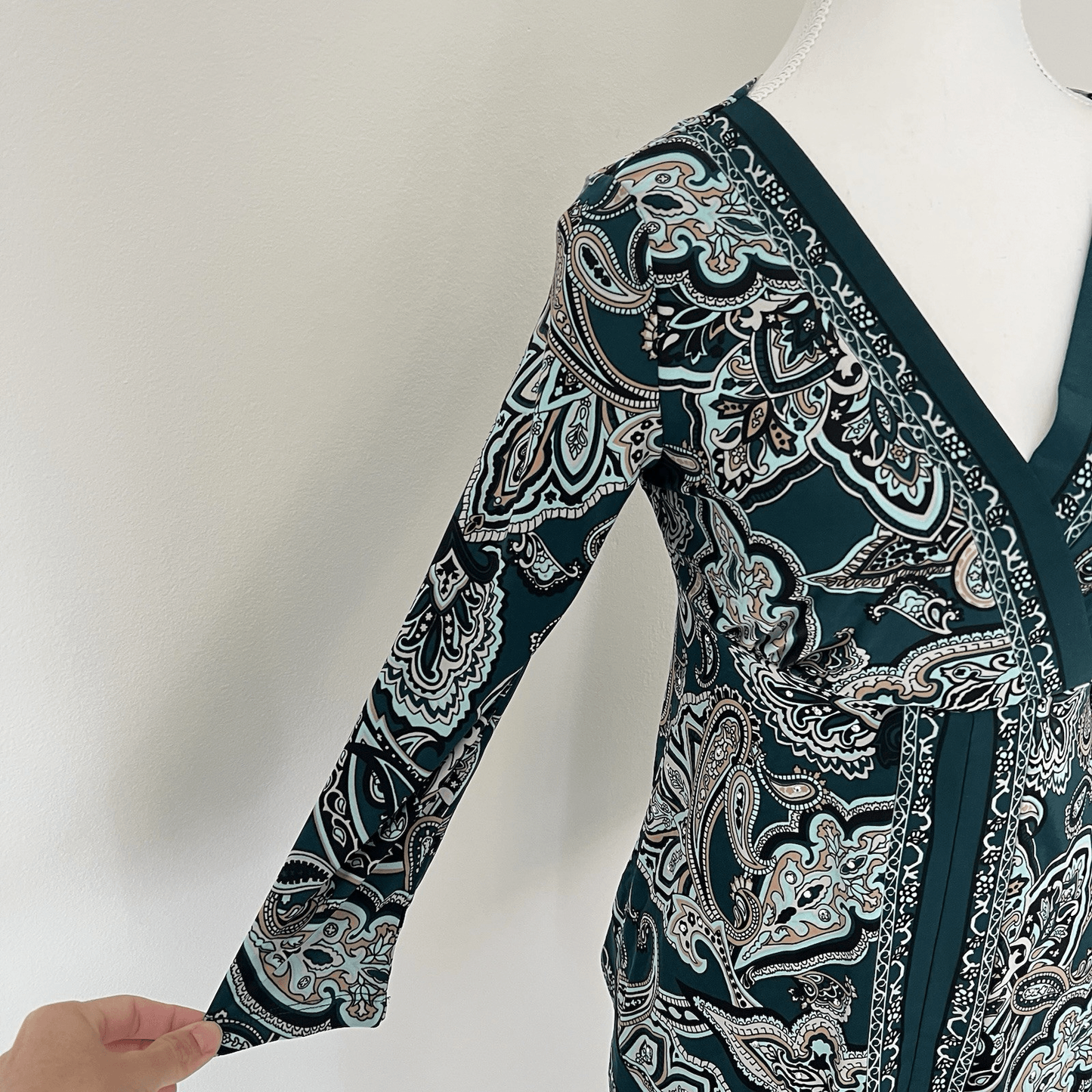 INC International Concepts Paisley Babydoll 3/4 sleeve top Forest Fairy Y2K Sz M