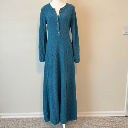 Free People Beach El Topo Sweater Maxi Dress Henley Peacock Plume Long Sleeve S