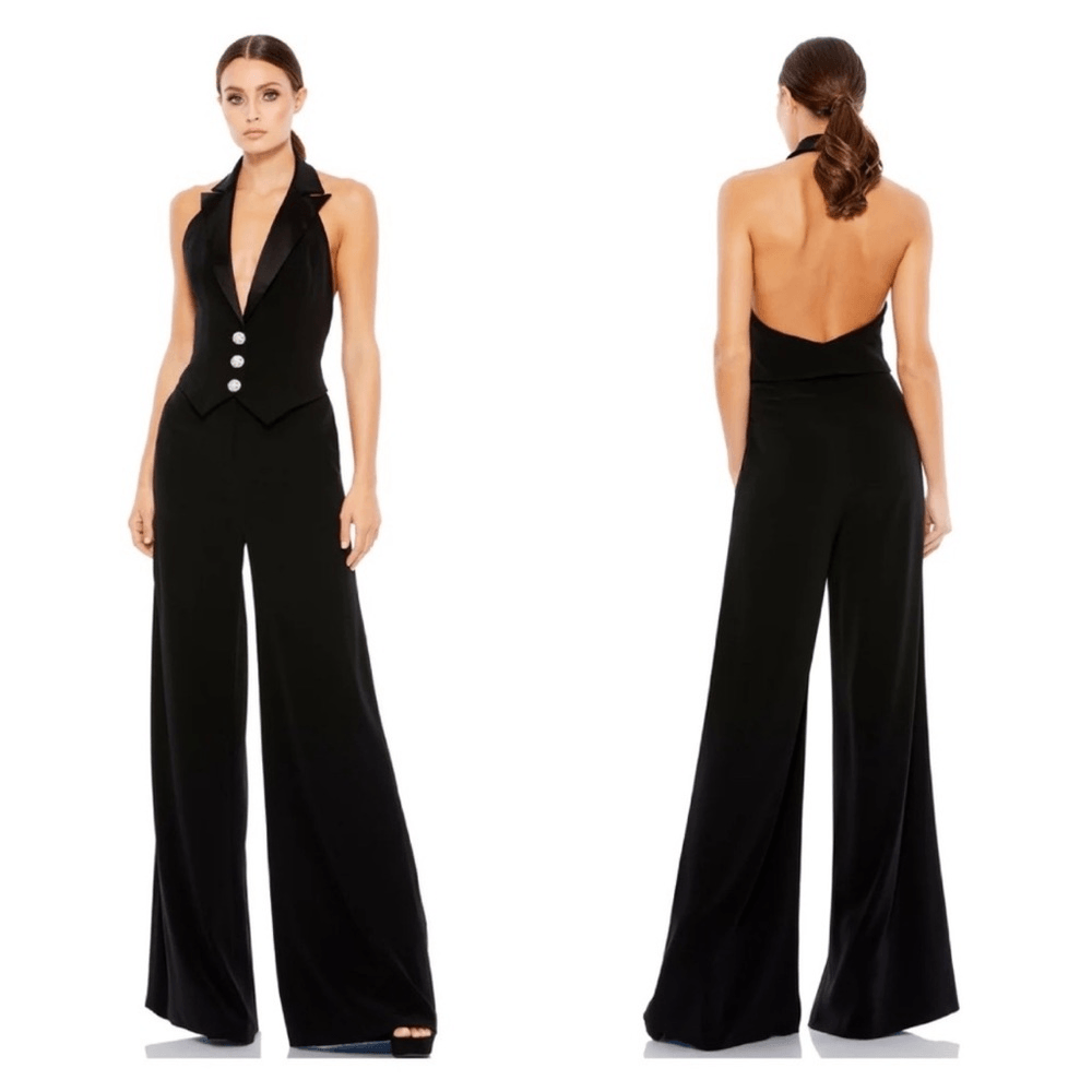 Mac Duggal Black Tuxedo Halter Jumpsuit NEW Size 6 Formal Elegant