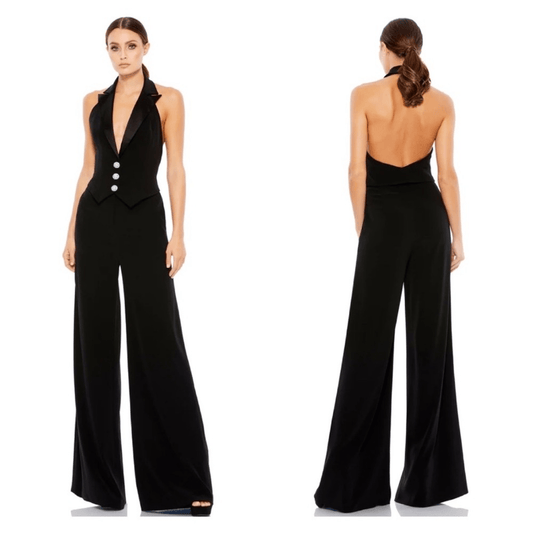 Mac Duggal Black Tuxedo Halter Jumpsuit NEW Size 6 Formal Elegant