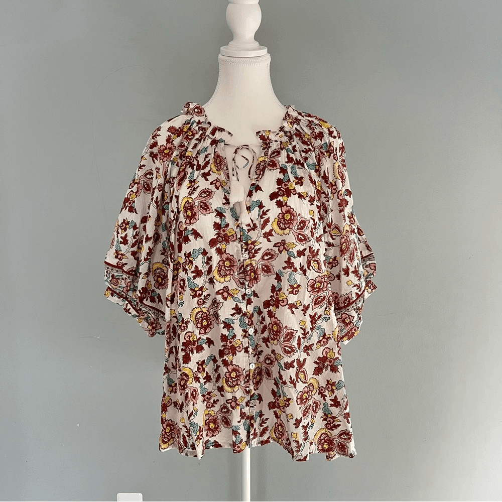 Cleobella Iris Floral Tassel Tie Blouse Enya NEW Size Large Boho