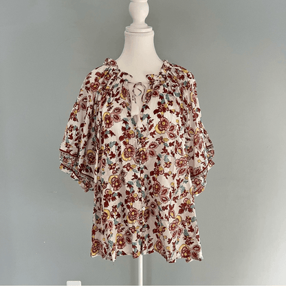 Cleobella Iris Floral Tassel Tie Blouse Enya NEW Size Large Boho