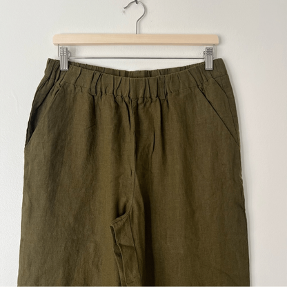 Quince 100% European Linen Cropped Pants NEW Size Medium Olive Green Pull on