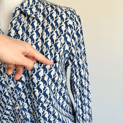 J. Crew Seahorse Linen Blend Button Down Boy Shirt Size 6 Nautical