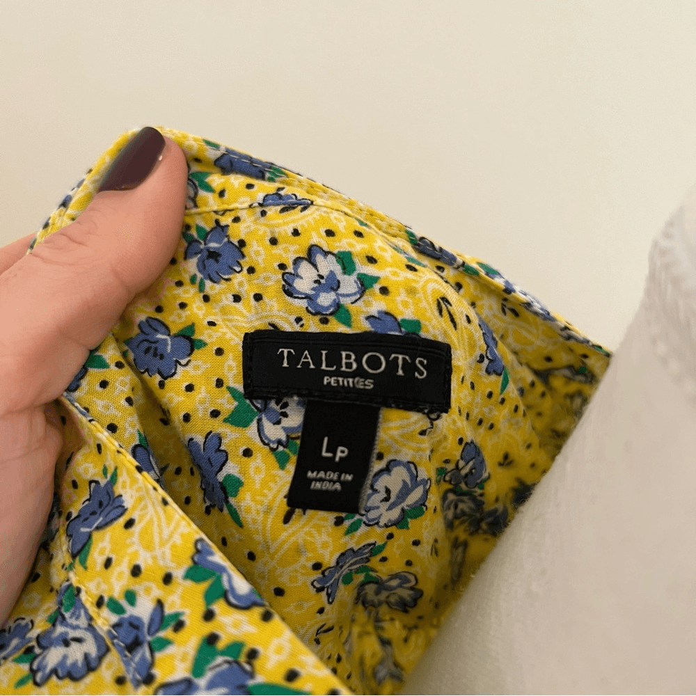 Talbots Floral Blouse Bandana Print Bell Sleeve Size Large Petite Popover