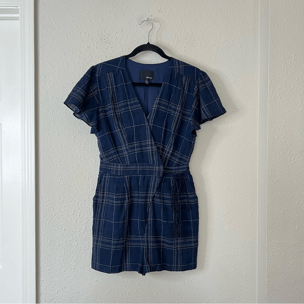 Anthropologie Greylin Misla Cotton Blend Wrap Plaid Romper  Size Small