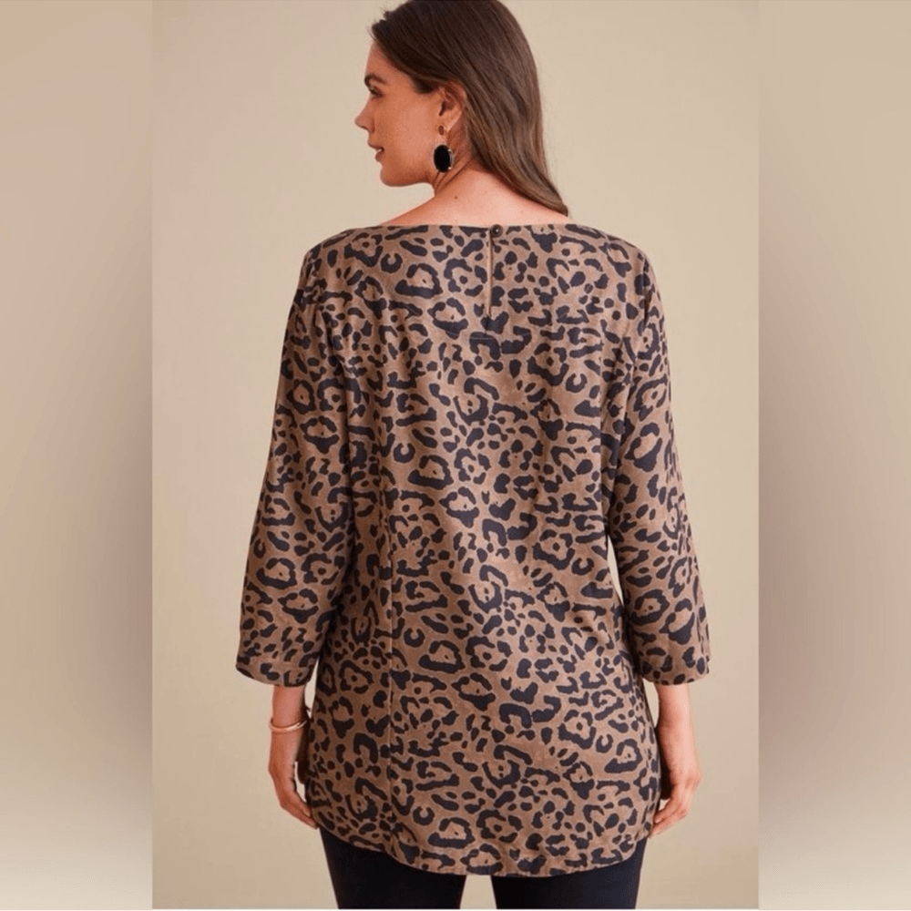 Soft Surroundings Leopard Print  Raelynn Lyocell Pullover Blouse Size Medium