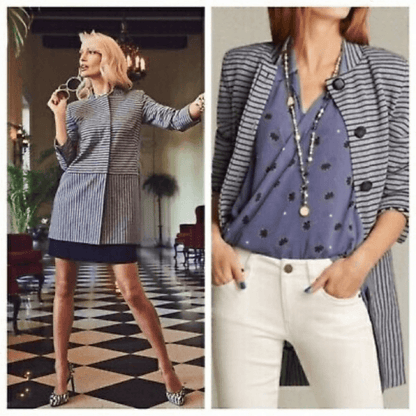 CABI Navy Blue Dappled Stripe Car Coat Size XS