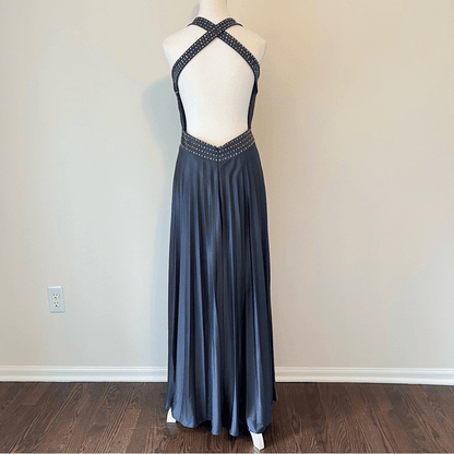 Betsy & Adam Full Length Pleated Halter Prom Bridal Maxi Dress Size 8 Y2K 90s