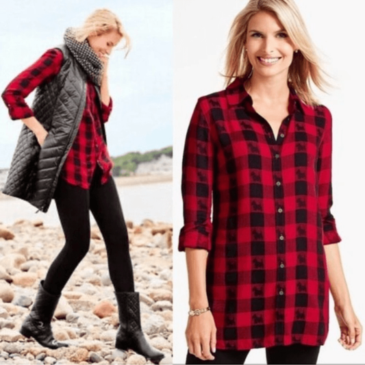 Talbots Buffalo-Plaid Scottish Terrier Button Down Shirt Red Black Size XL