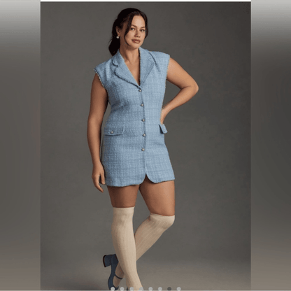 Anthropologie Maeve Sleeveless Tweed Blazer Mini Dress NEW Plus Size 18W in Blue
