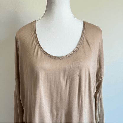 Brochu Walker Nadia Long Sleeve Silk Tee NEW Size Large in Tan