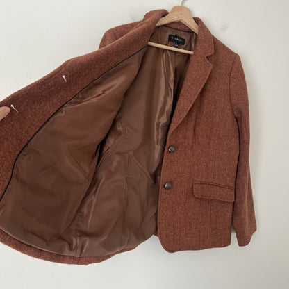 Talbots Shetland Herringbone Wool Blend Blazer Rust Brown Size 16 Classic Career