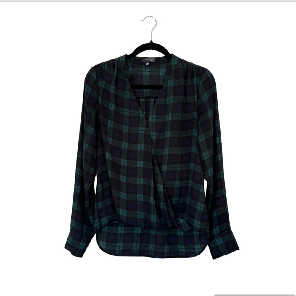 The Limited Tartan Plaid Faux Wrap Long Sleeve Blouse Size Small
