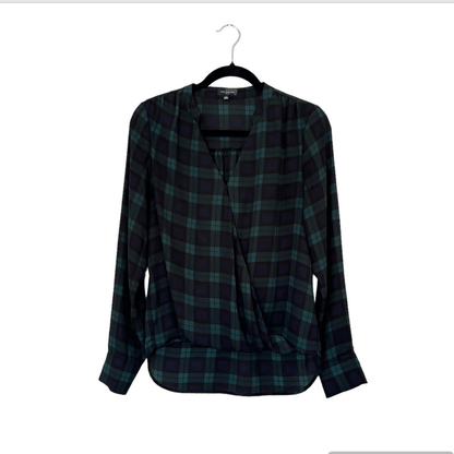 The Limited Tartan Plaid Faux Wrap Long Sleeve Blouse Size Small