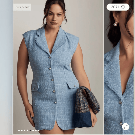 Anthropologie Maeve Sleeveless Tweed Blazer Mini Dress NEW Plus Size 18W in Blue