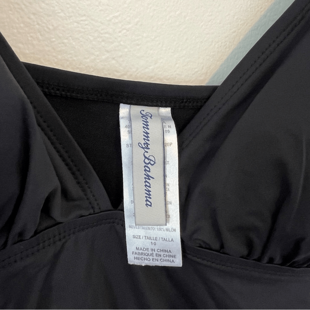Tommy Bahama One Piece Black Swimsuit Size 10 V Neck Ruched