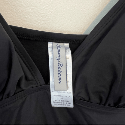 Tommy Bahama One Piece Black Swimsuit Size 10 V Neck Ruched