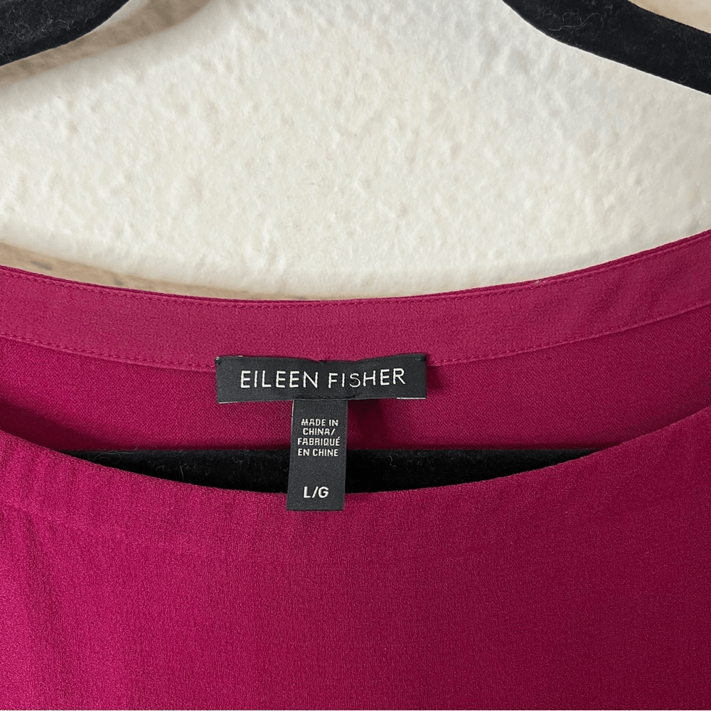 Eileen Fisher Asymmetrical Silk Shift Dress in Dark Fuschia Size Large