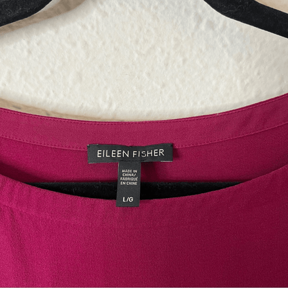 Eileen Fisher Asymmetrical Silk Shift Dress in Dark Fuschia Size Large