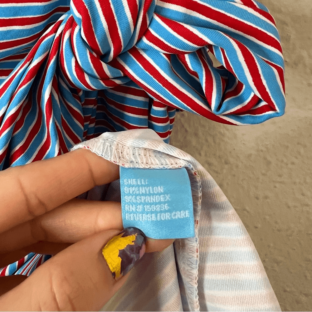 J. McLaughlin Elora Side Tie Dress Catalina Cloth Red Blue Stripe Size XL