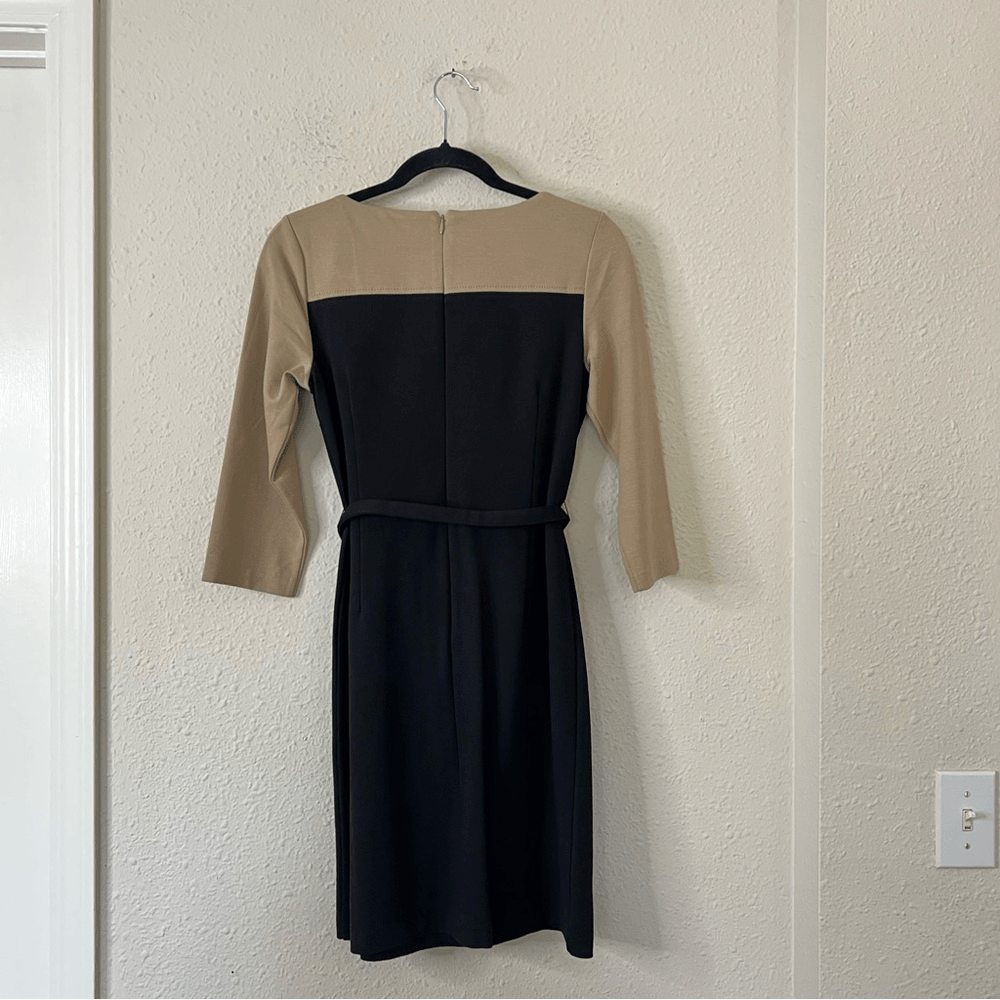 Talbots Ponte ColorBlock Sheath Dress Black / Nude Size 4 Petites NWOT