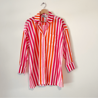Beach Riot Alexa Striped Button Down Shirt Coverup Size S/M Pink Orange