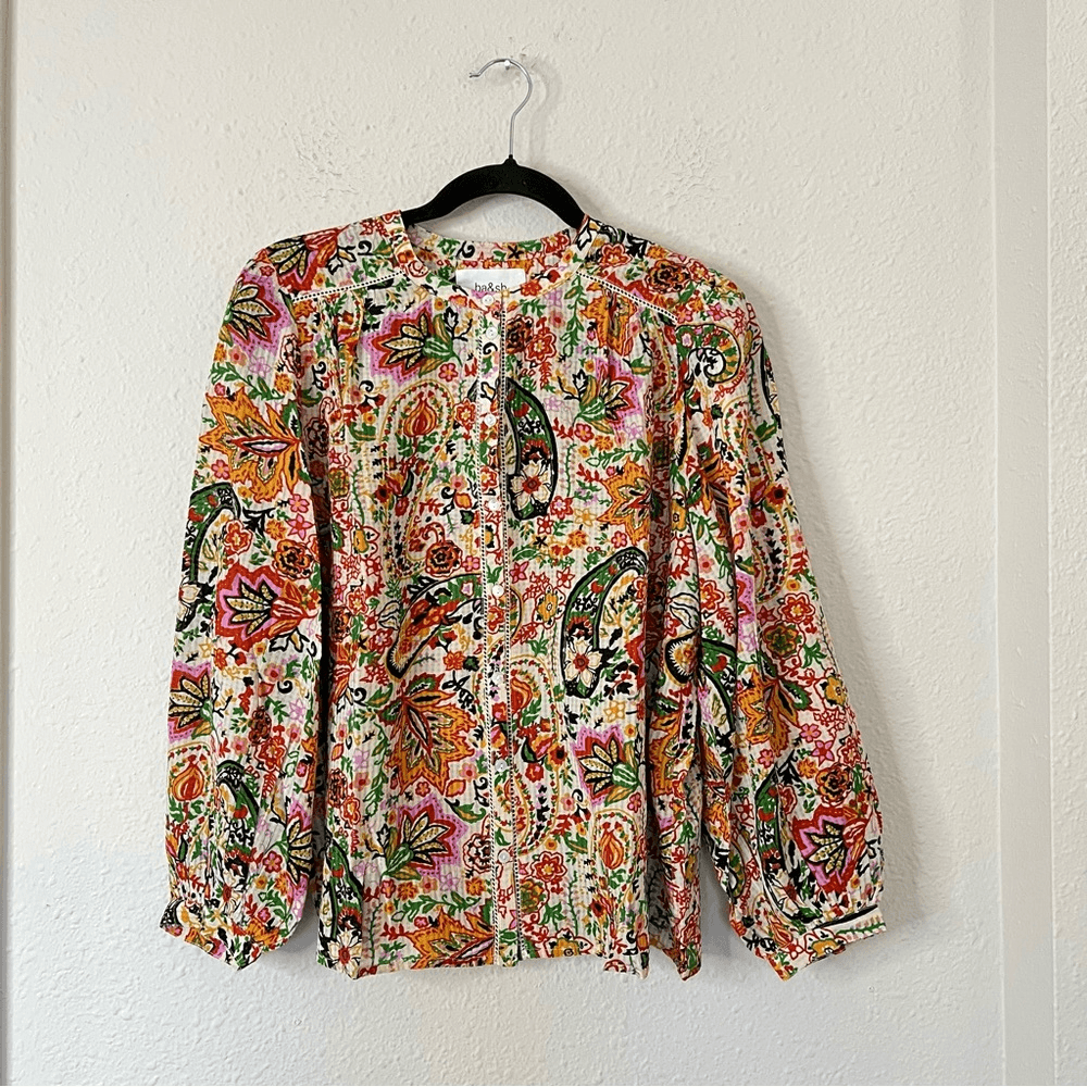 Ba&sh Bianca Long Sleeve Floral Blouse In Vert Small NEW Bohemian